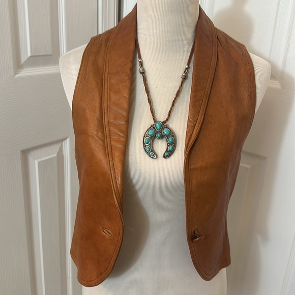 *Bill Atkinson* Vintage Tan Leather Western Vest Size S - Picture 2 of 16